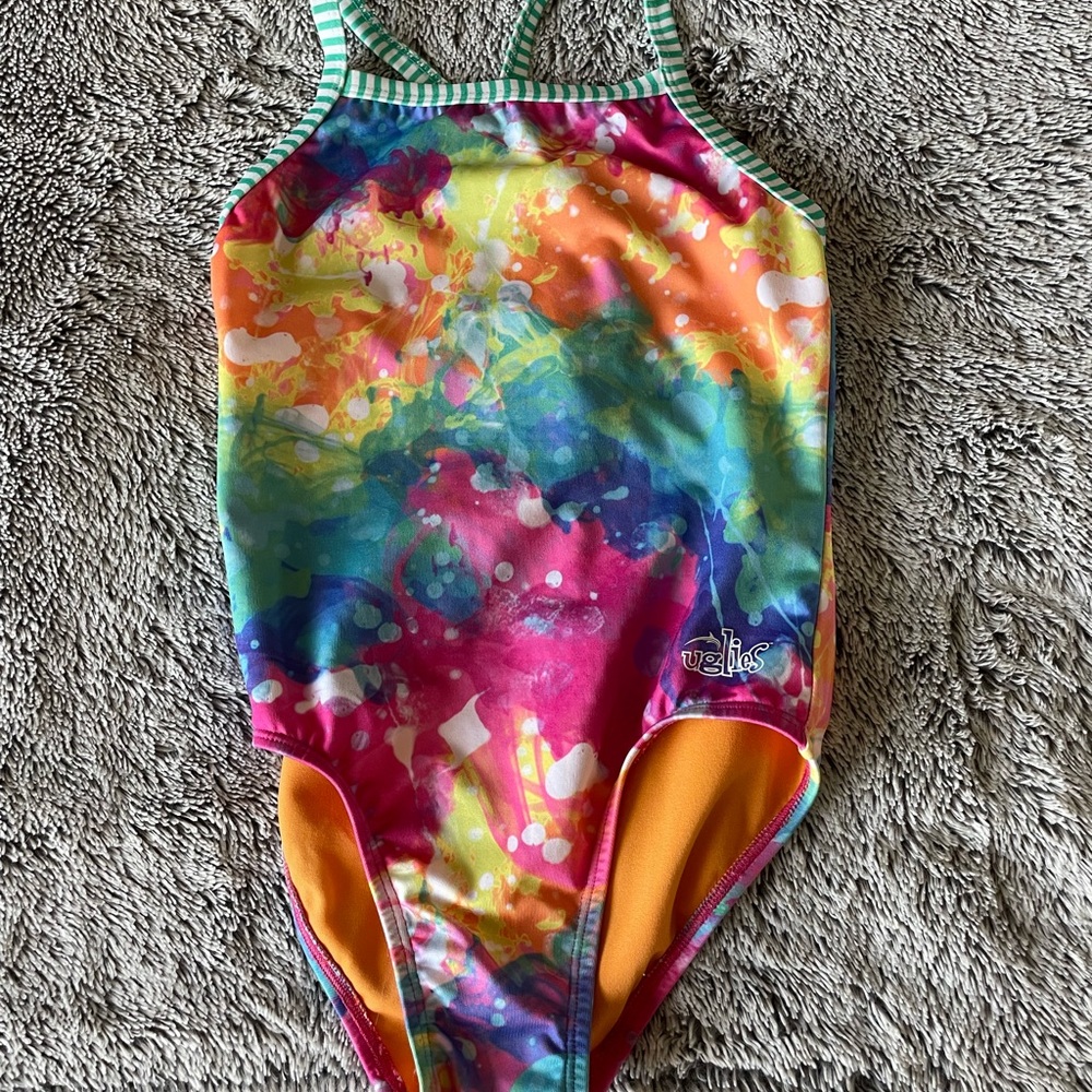Girls Dolfin Uglies Rainbow Watercolor Pattern Swimsuit